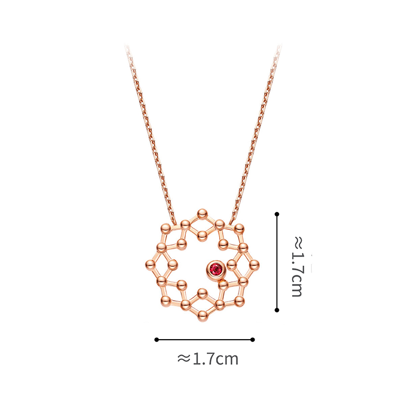 六福珠寶18K金頸鏈 - "閃動星圈"18K玫瑰金紅寶石頸鏈(三種變化款式)