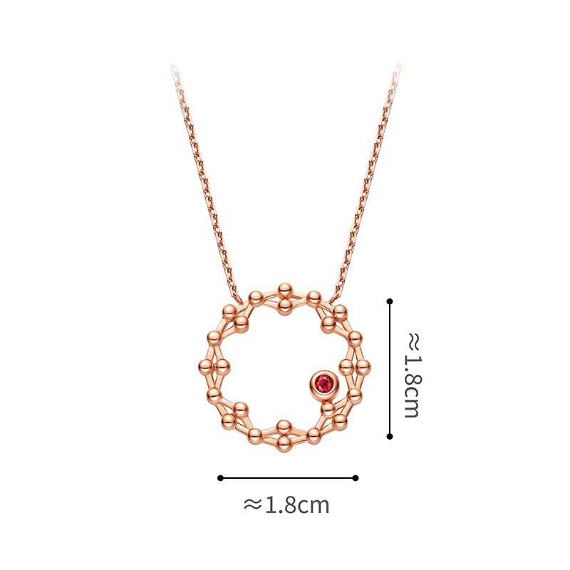 六福珠寶18K金頸鏈 - "閃動星圈"18K玫瑰金紅寶石頸鏈(三種變化款式)