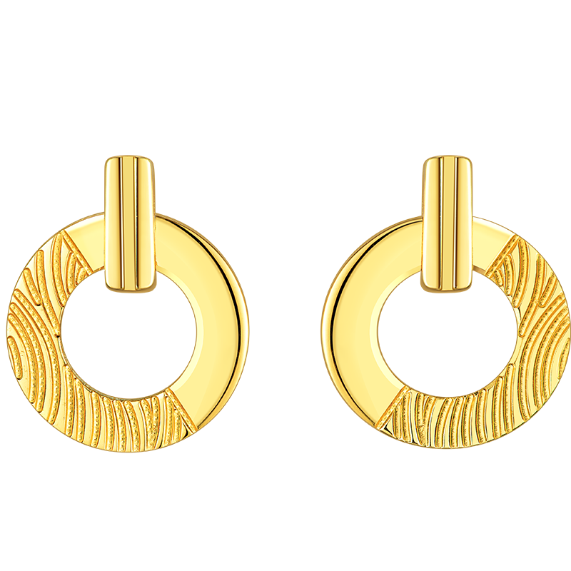 六福珠寶黃金耳環 - "緣分"黃金圓環耳環