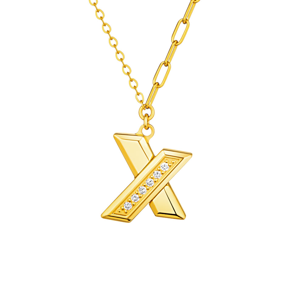 六福珠寶黃金頸鏈 - "金喜"足金鑽石頸鏈