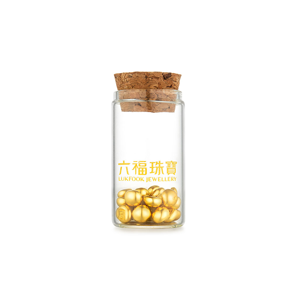 六福珠寶黃金金豆子 - "金豆子"千足金金豆(1克)–附送木塞玻璃瓶