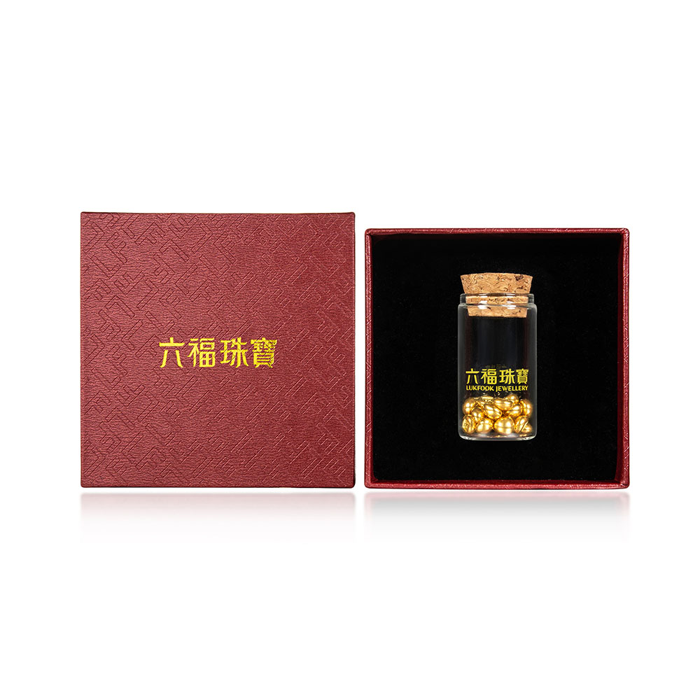 六福珠寶黃金金豆子 - "金豆子"千足金金豆(1克)–附送木塞玻璃瓶