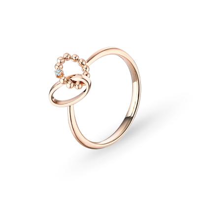 六福珠寶18K金戒指 - "寵心愛你-依偎"18K玫瑰金鑽石戒指
