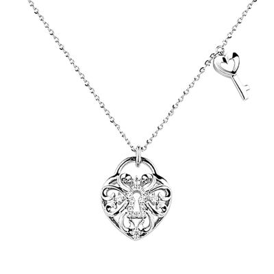 六福珠寶18K金頸鏈 - "愛情密鑰"18K金(白色)鑽石頸鏈