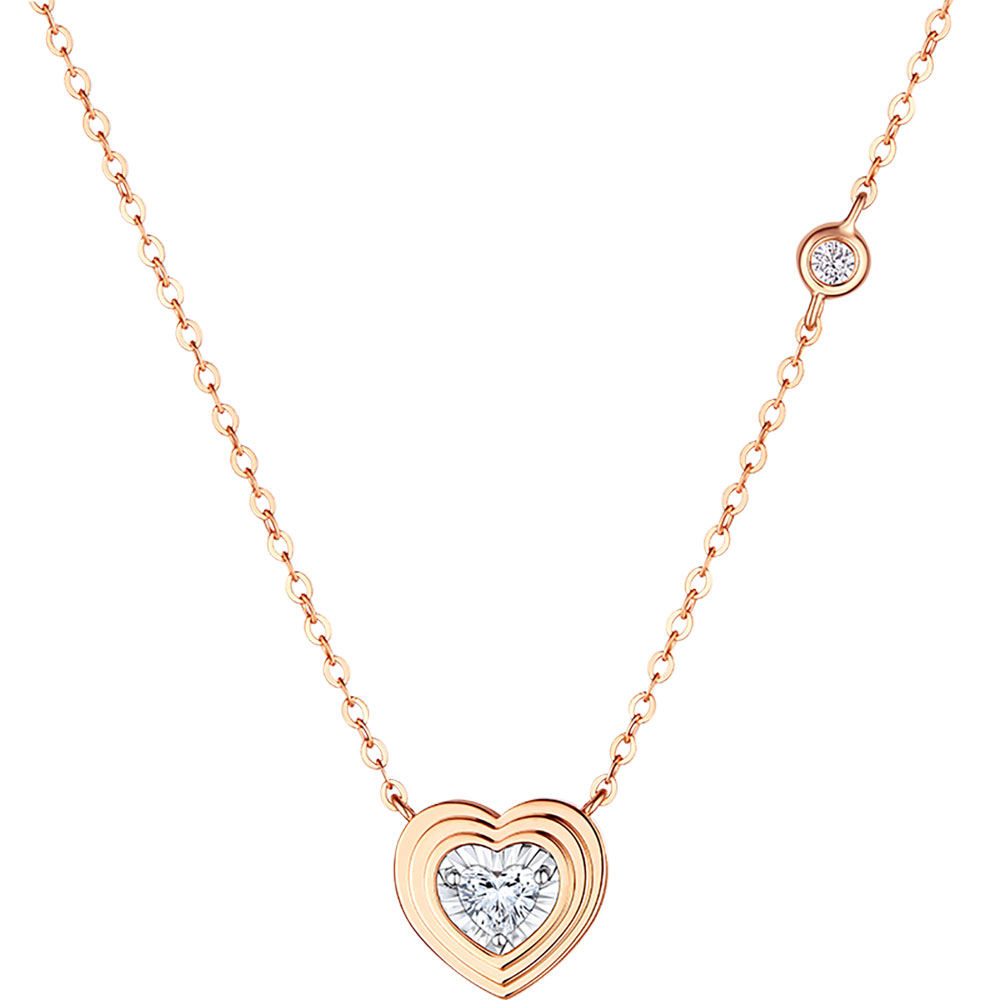 六福珠寶18K金頸鏈 - "心動信號"18K金(分色)心形鑽石頸鏈