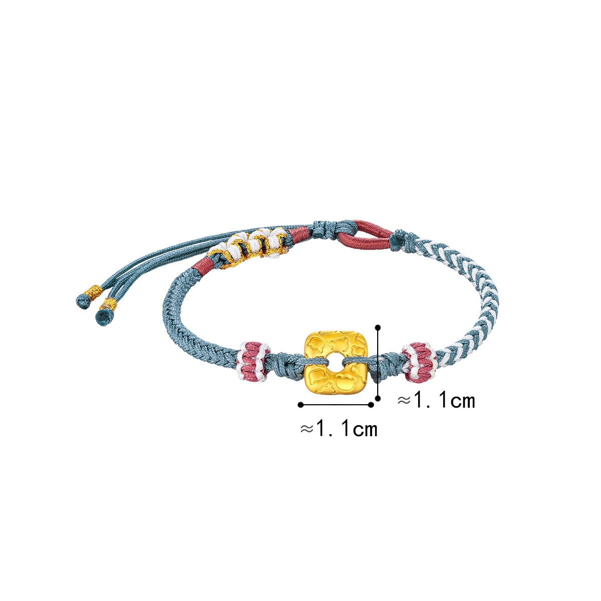 六福珠寶黃金串飾 - "小熊圖案方扣"足金串飾連手繩