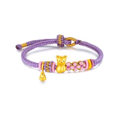 六福珠寶黃金串飾 - "茶小熊及小雞"足金串飾連手繩