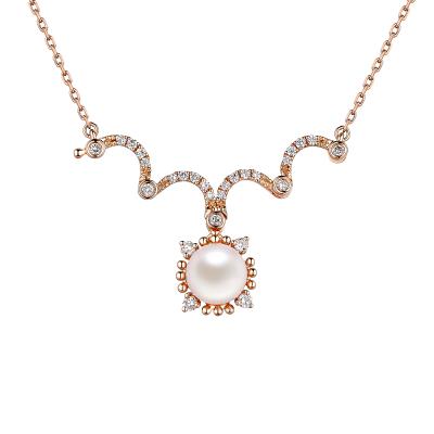 六福珠寶18K金頸鏈 - "摩登復古"18K金珍珠鑽石頸鏈–多色選擇(一款兩戴)