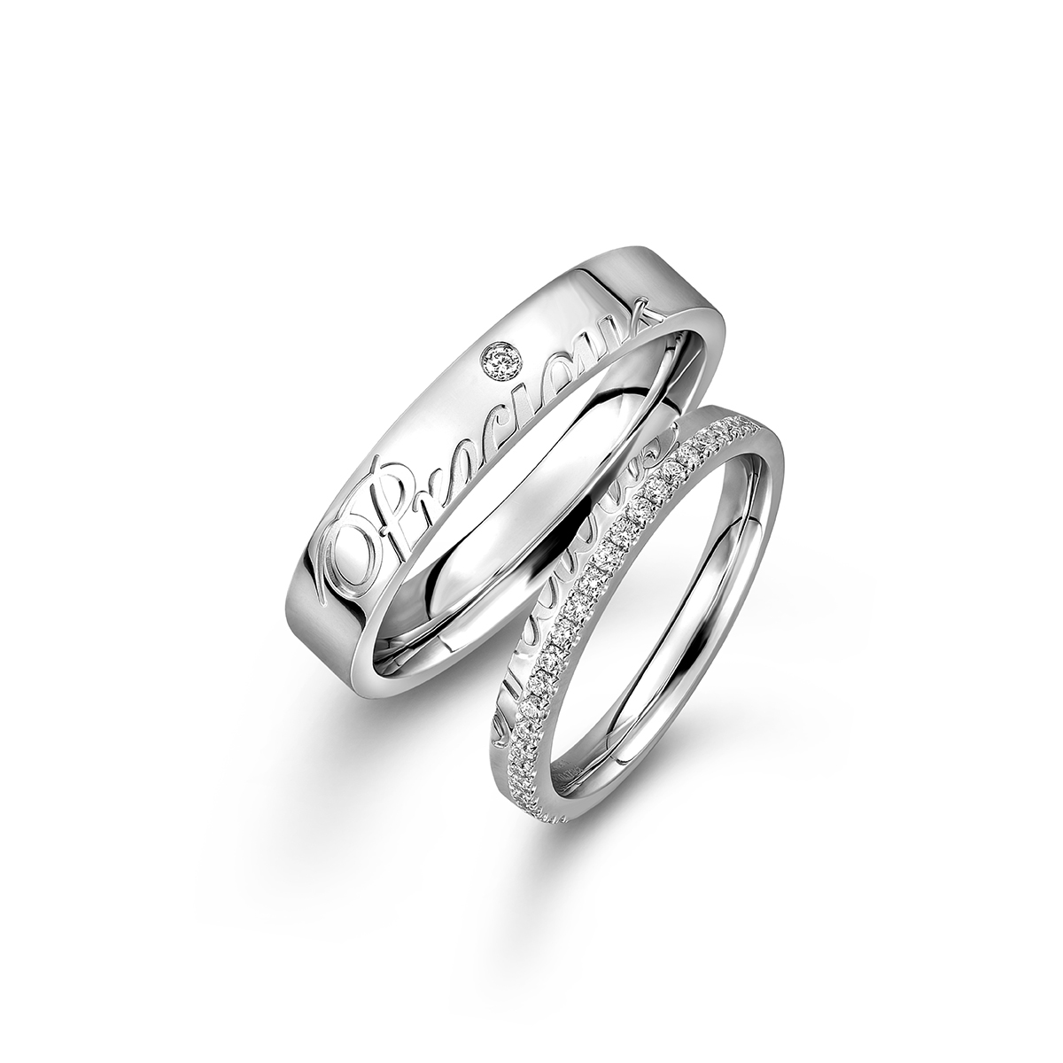 六福珠寶18K金對戒 - "一往情深-Precious"18K金(白色)鑽石訂婚/結婚對戒(女戒)