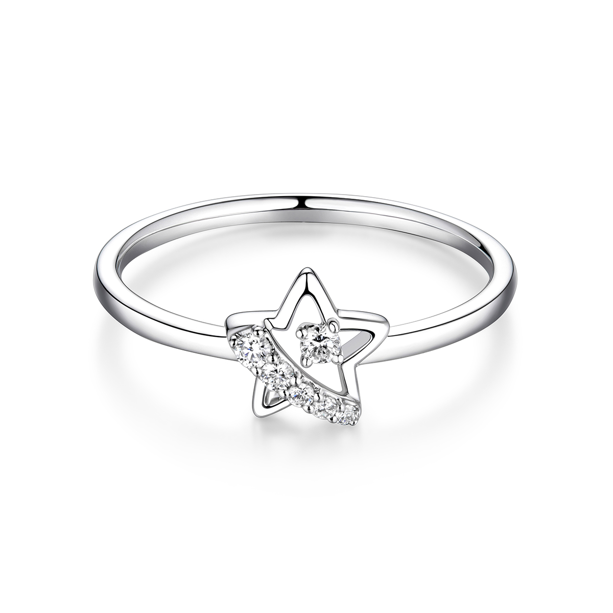 六福珠寶18K金戒指 - “星光熠熠”18K(白色)鑽石戒指