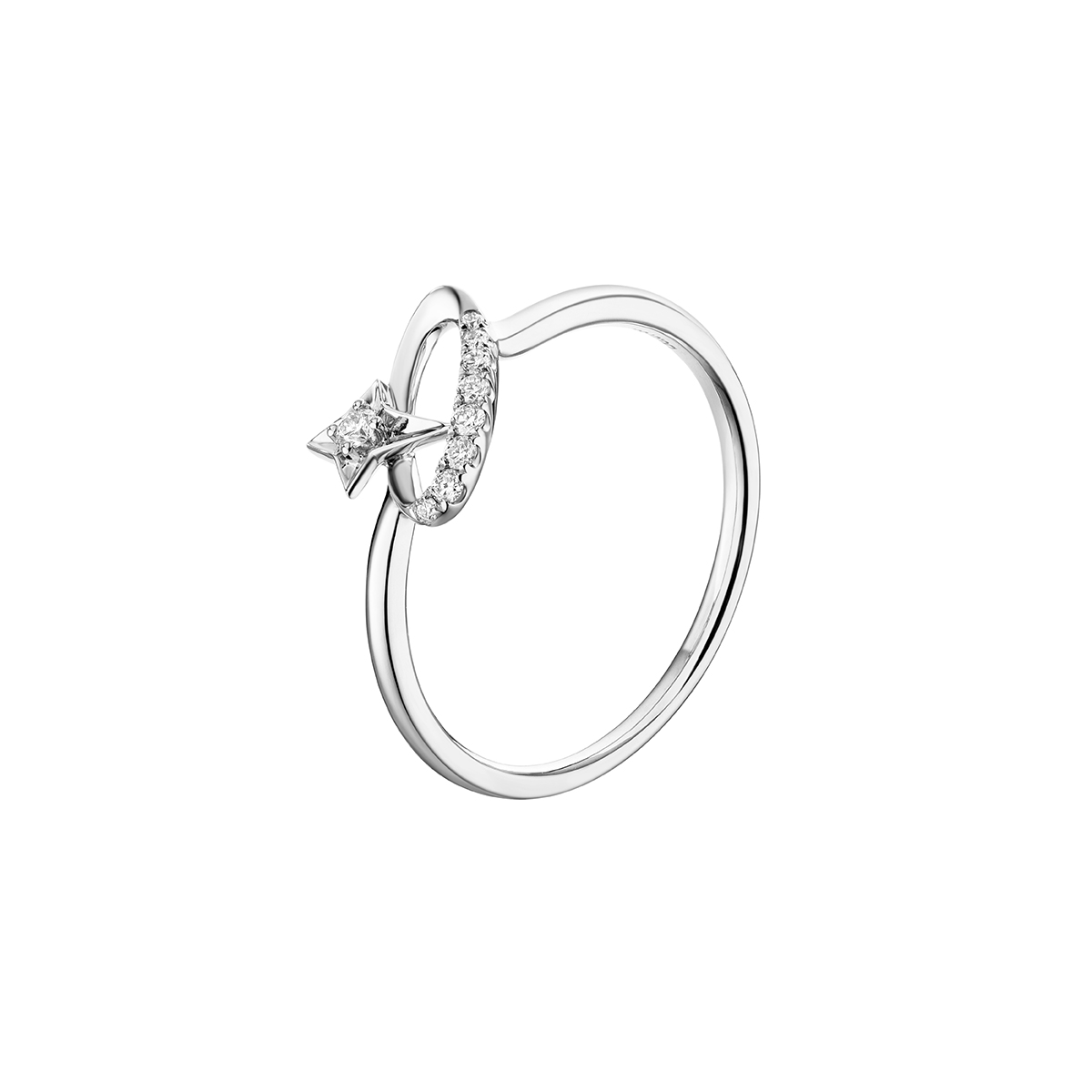 六福珠寶18K金戒指 - "鑽環星伴"18K金(白色)鑽石戒指