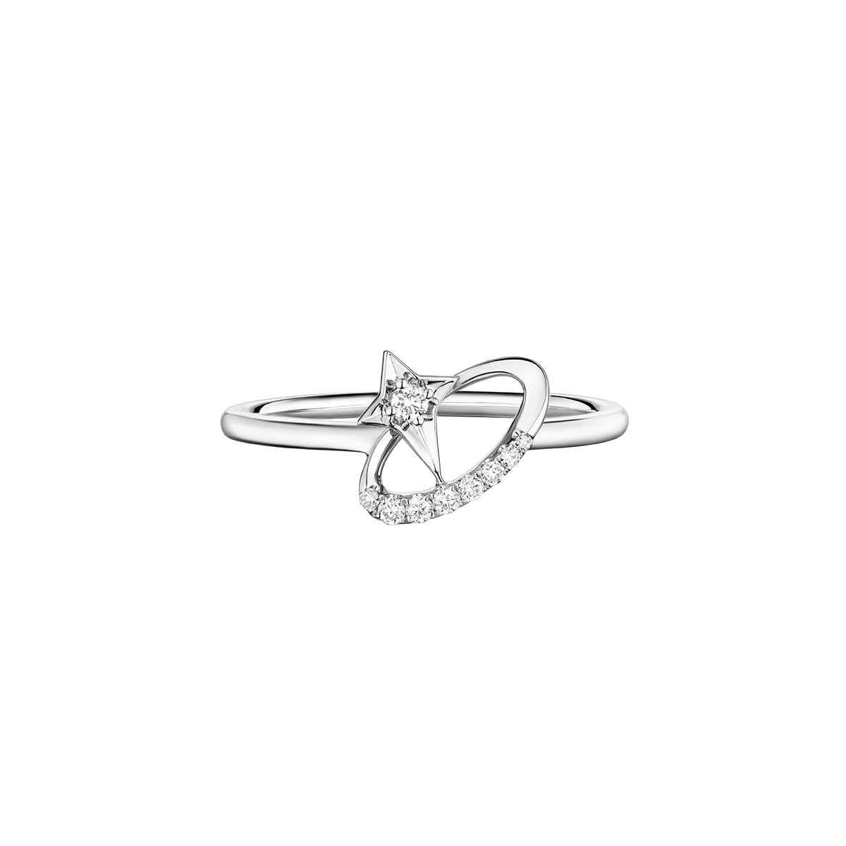 六福珠寶18K金戒指 - "鑽環星伴"18K金(白色)鑽石戒指