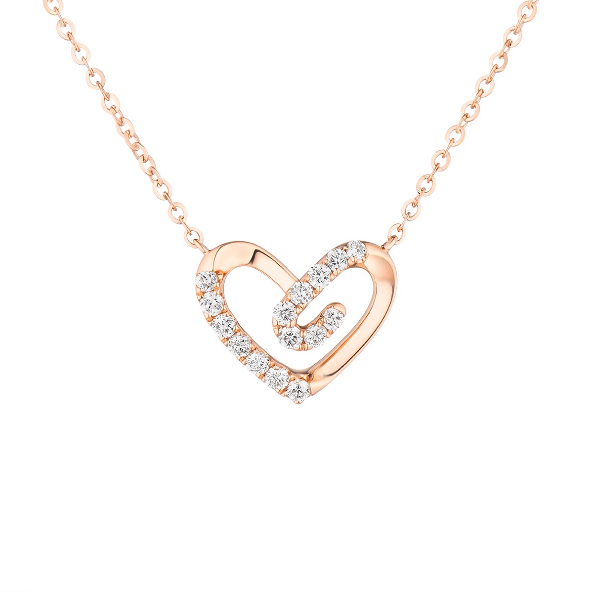 六福珠寶18K金頸鏈 - “愛的迴紋”18K玫瑰金鑽石頸鏈
