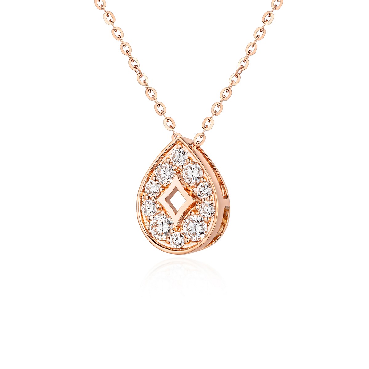 六福珠寶18K金頸鏈 - "水滴星鑽"18K玫瑰金鑽石頸鏈
