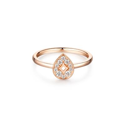 六福珠寶18K金戒指 - "水滴星鑽"18K玫瑰金鑽石戒指