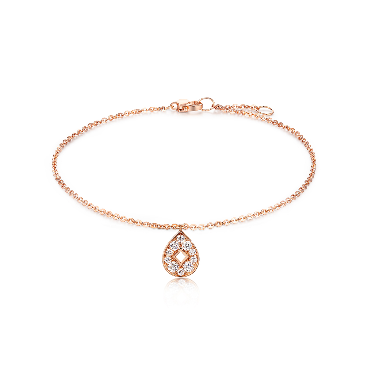 六福珠寶18K金手鏈 - "水滴星鑽"18K玫瑰金鑽石手鏈