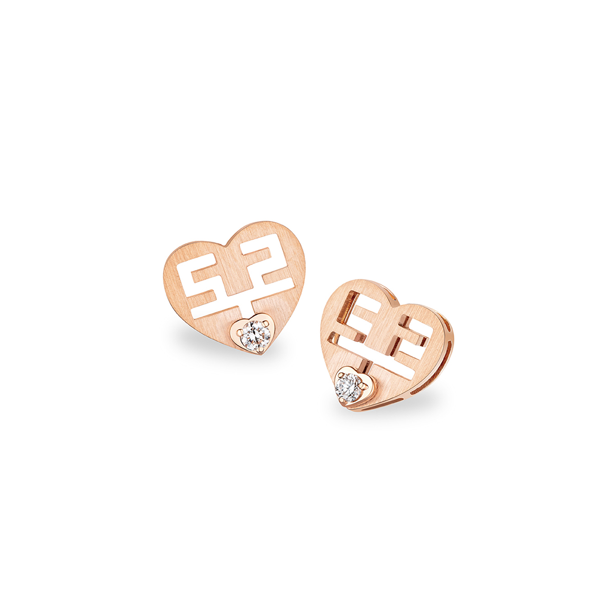 六福珠寶18K金耳環 - "愛情小心機"18K玫瑰金鑽石耳環